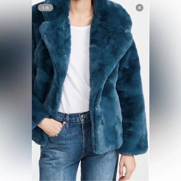 CHRISTIAN SIRIANO New York FAUX FUR Oversized Coat In A Deep Teal / Blue Tone - Picture 2 of 13